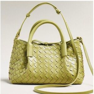 NWT Anthropologie Mini Top-Handle Woven Tote with Wallet Sage Green Bag